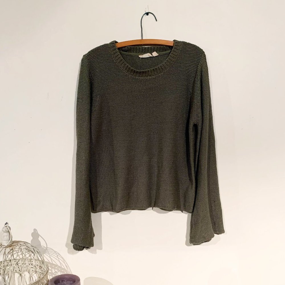 Retrod Olive Green Bell-sleeve Knitted Sweater